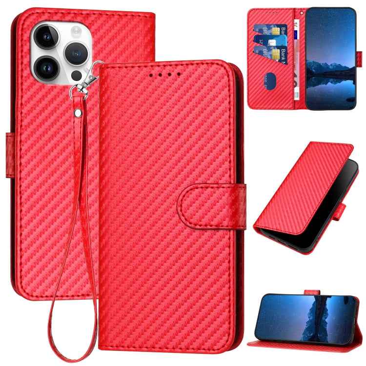 YX0070 Carbon Fiber Buckle Leather Phone Case with Lanyard, For iPhone 13 Pro Max, For iPhone 13 Pro, For iPhone 13