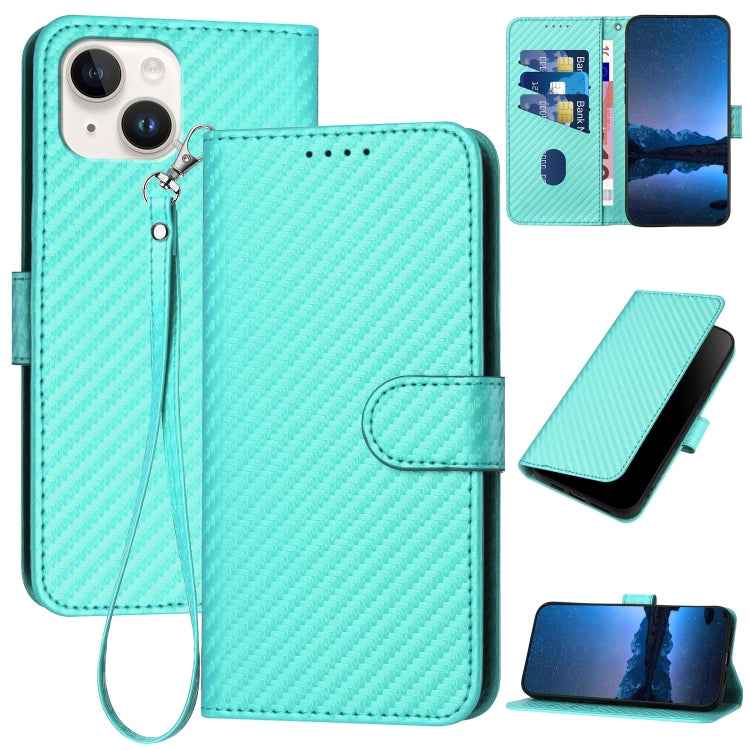 YX0070 Carbon Fiber Buckle Leather Phone Case with Lanyard, For iPhone 13 Pro Max, For iPhone 13 Pro, For iPhone 13