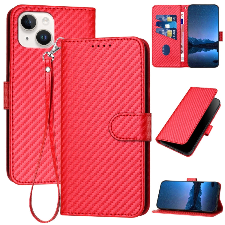 YX0070 Carbon Fiber Buckle Leather Phone Case with Lanyard