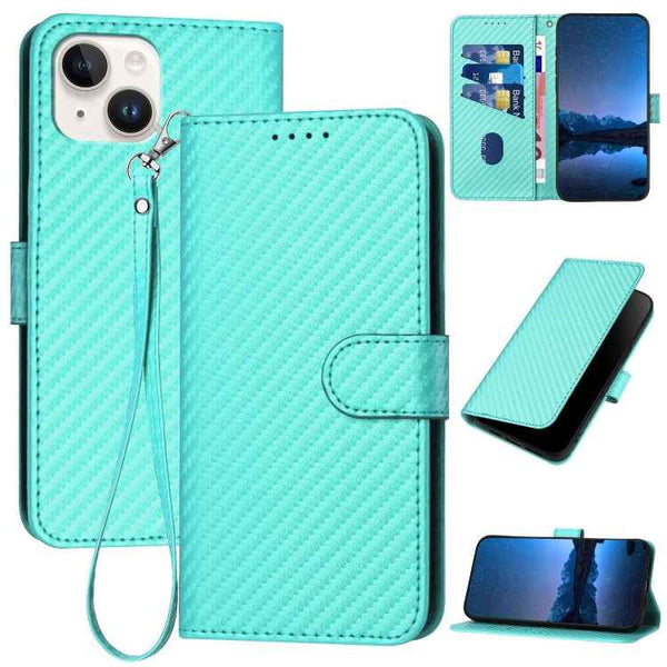 YX0070 Carbon Fiber Buckle Leather Phone Case with Lanyard, For iPhone 13 mini, For iPhone 12 / 12 Pro, For iPhone 12 Pro Max