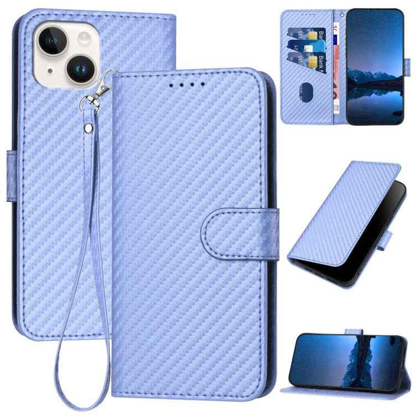 YX0070 Carbon Fiber Buckle Leather Phone Case with Lanyard, For iPhone 13 mini, For iPhone 12 / 12 Pro, For iPhone 12 Pro Max