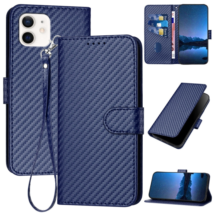 YX0070 Carbon Fiber Buckle Leather Phone Case with Lanyard