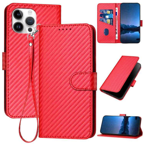 YX0070 Carbon Fiber Buckle Leather Phone Case with Lanyard, For iPhone 13 mini, For iPhone 12 / 12 Pro, For iPhone 12 Pro Max