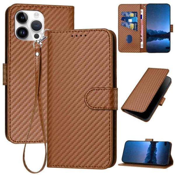 YX0070 Carbon Fiber Buckle Leather Phone Case with Lanyard, For iPhone 13 mini, For iPhone 12 / 12 Pro, For iPhone 12 Pro Max