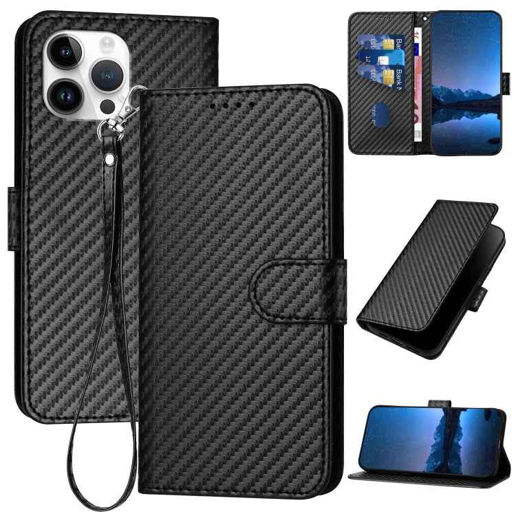 YX0070 Carbon Fiber Buckle Leather Phone Case with Lanyard, For iPhone 13 mini, For iPhone 12 / 12 Pro, For iPhone 12 Pro Max