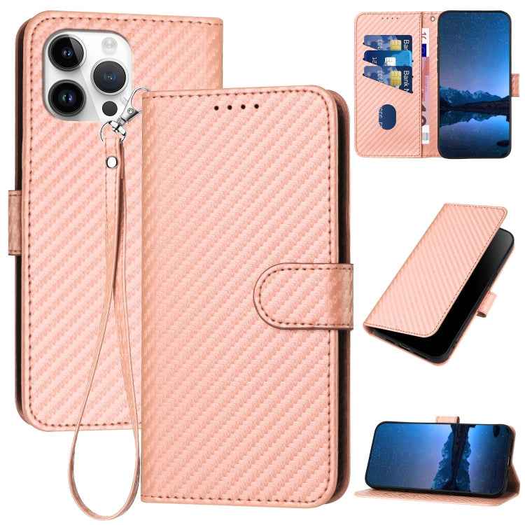 YX0070 Carbon Fiber Buckle Leather Phone Case with Lanyard, For iPhone 13 mini, For iPhone 12 / 12 Pro, For iPhone 12 Pro Max