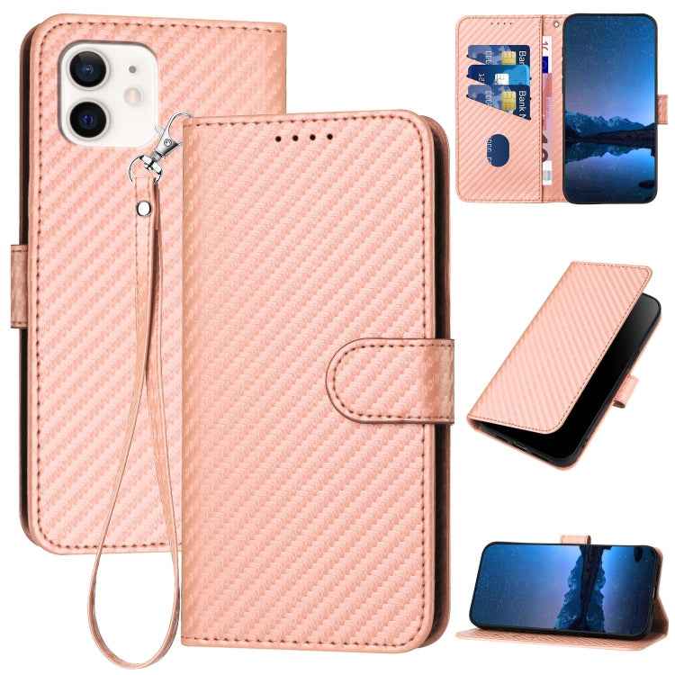 YX0070 Carbon Fiber Buckle Leather Phone Case with Lanyard, For iPhone 12 mini, For iPhone 11 Pro Max, For iPhone 11