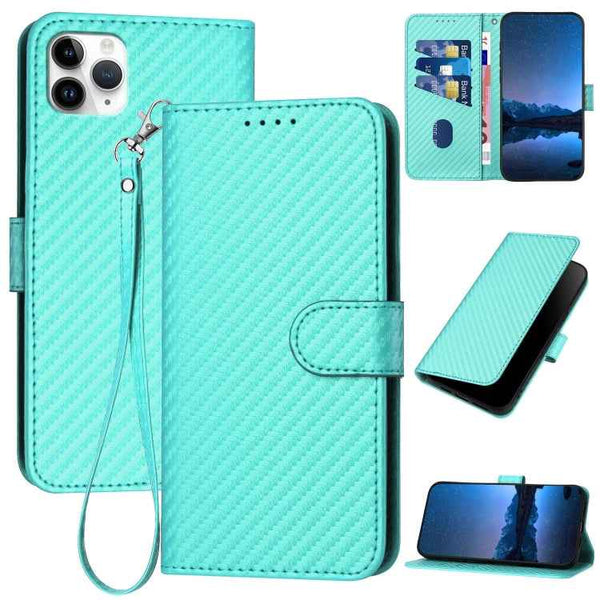YX0070 Carbon Fiber Buckle Leather Phone Case with Lanyard, For iPhone 12 mini, For iPhone 11 Pro Max, For iPhone 11