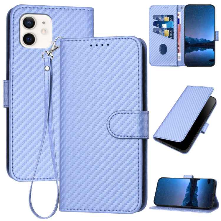 YX0070 Carbon Fiber Buckle Leather Phone Case with Lanyard, For iPhone 12 mini, For iPhone 11 Pro Max, For iPhone 11