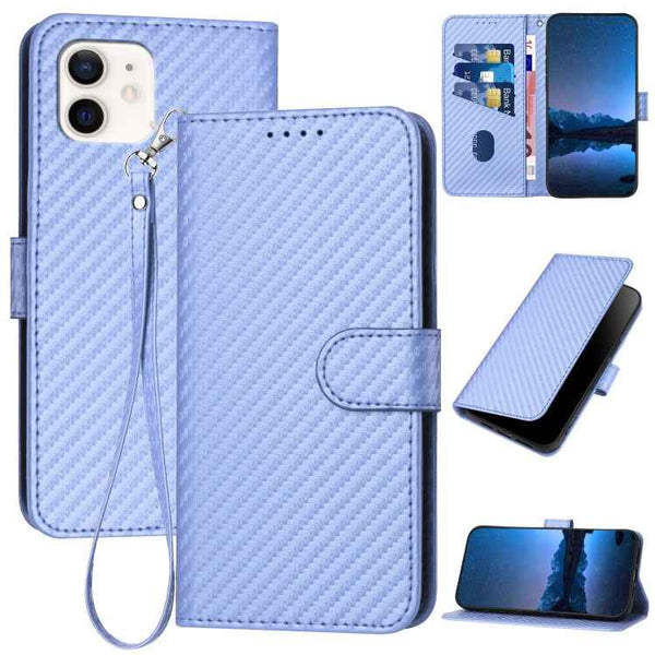 YX0070 Carbon Fiber Buckle Leather Phone Case with Lanyard, For iPhone 12 mini, For iPhone 11 Pro Max, For iPhone 11