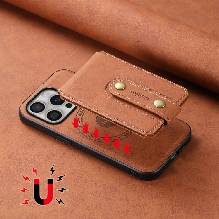 Denior D14 NK Retro Pattern MagSafe Magnetic Card Holder Leather Phone Case