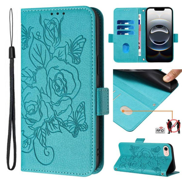 Embossed Rose RFID Anti-theft Leather Phone Case