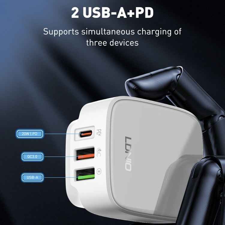 LDNIO Q334 32W Type-C + Dual USB Port Charger with 1m Micro USB Data Cable, EU Plug