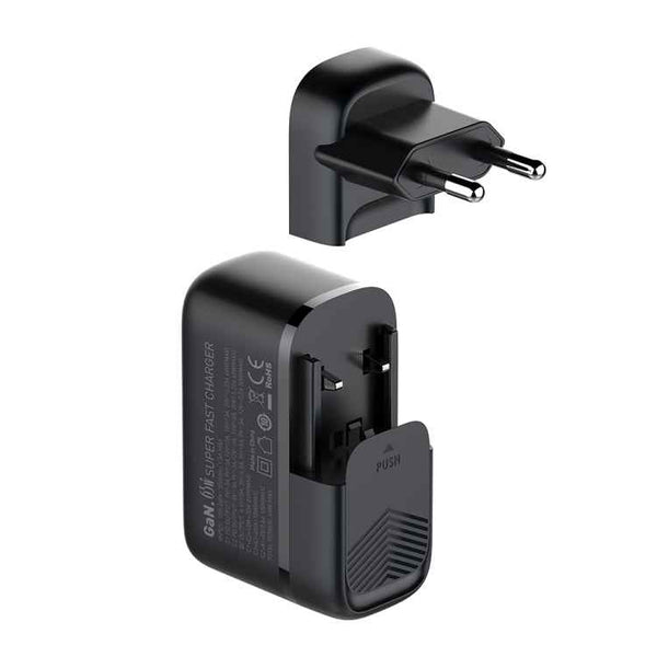LDNIO Q366 65W USB + Dual Type-C Port Charger with 1m USB-C / Type-C to USB-C / Type-C Data Cable, Plug Type:EU Plug(Black)