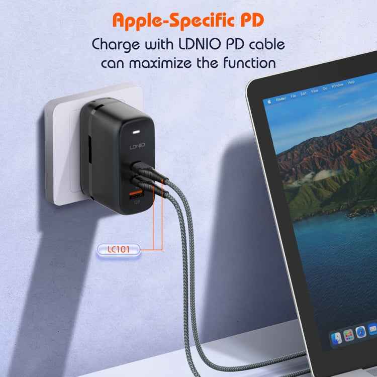 LDNIO Q366 65W USB + Dual Type-C Port Charger with 1m USB-C / Type-C to USB-C / Type-C Data Cable, Plug Type:EU Plug(Black)