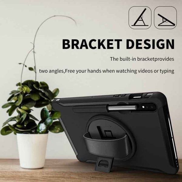 360 Degree Rotation PC+TPU Protective Cover with Holder & Hand Strap, For Samsung Galaxy Tab S8 / Galaxy Tab S7 (2020) T870
