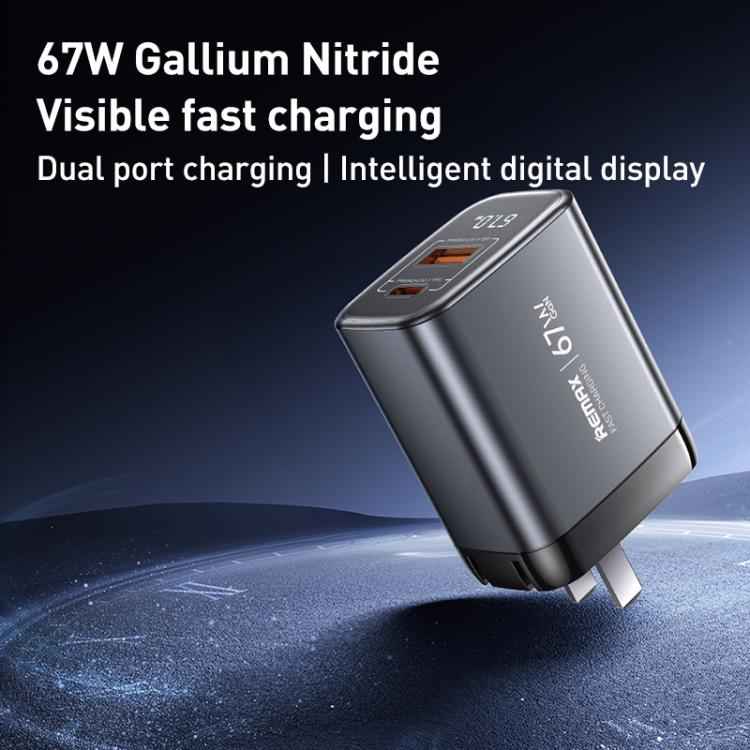 REMAX U2-AC 67W USB and Type-C GaN Digital Display Fast Charger, EU Plug, UK Plug