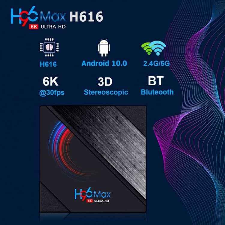 H96 Max 6K Ultra HD Android 10.0 TV Box, 2GB+16GB, Allwinner H616, EU Plug