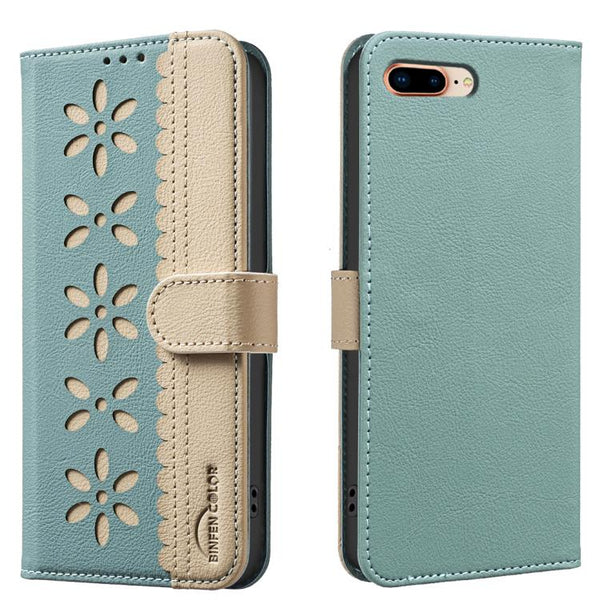 Splicing Color Hollow Flower Pattern RFID Leather Phone Case