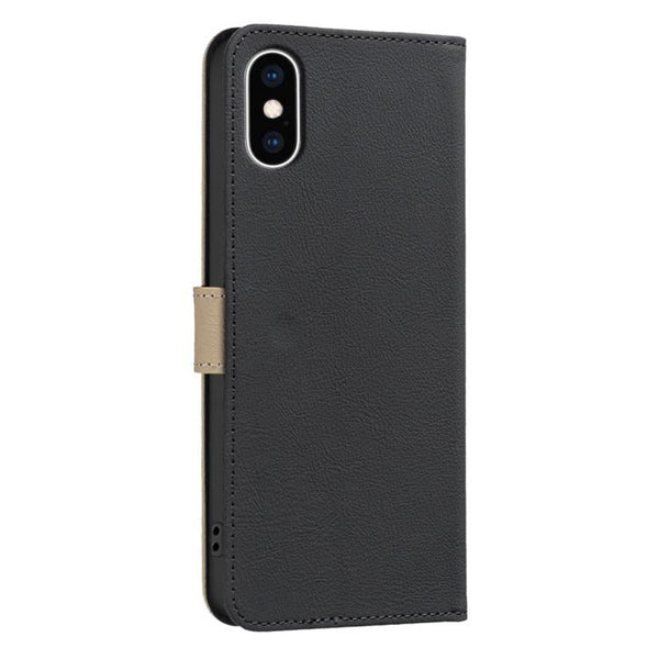 Splicing Color Hollow Flower Pattern RFID Leather Phone Case