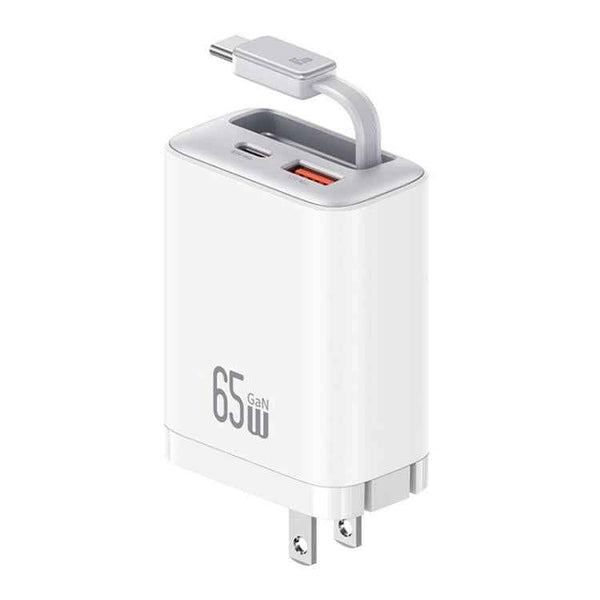 USAMS CC300 65W Fast Charger With Retractable USB-C / Type-C Cable, US Plug