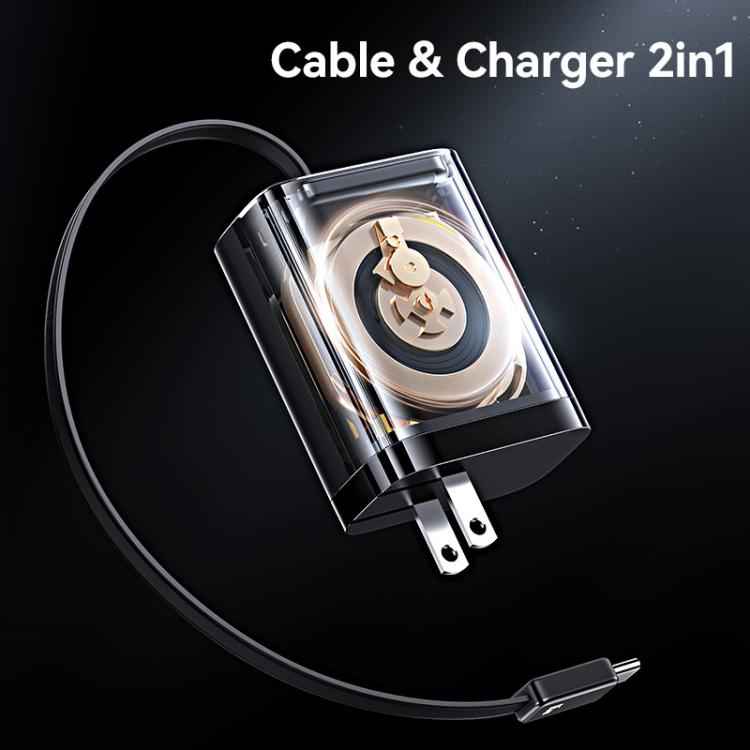 USAMS CC300 65W Fast Charger With Retractable USB-C / Type-C Cable, US Plug