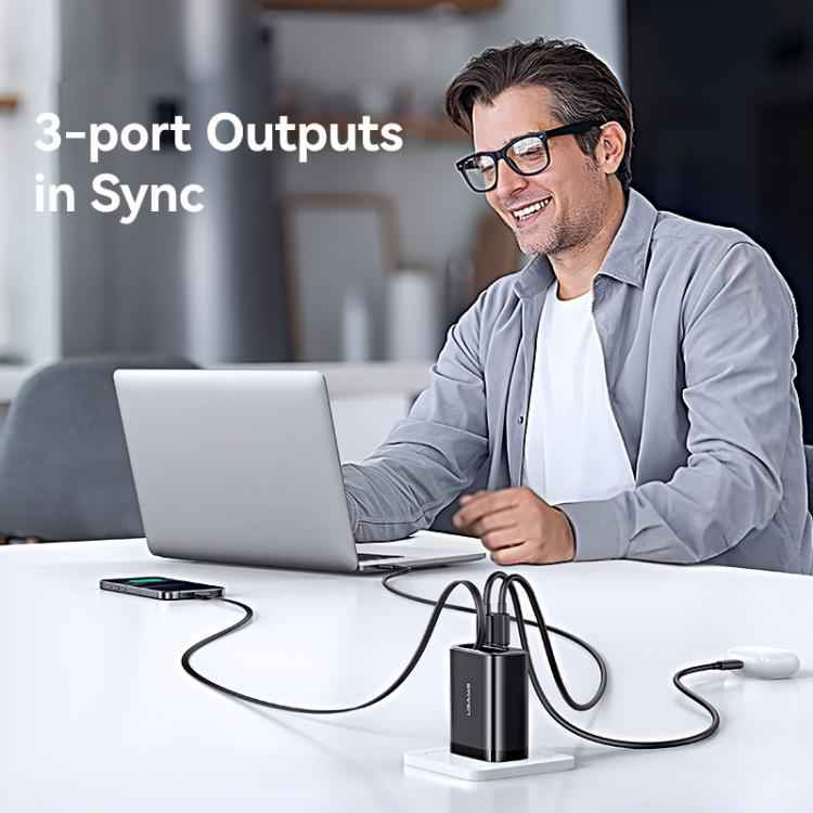 USAMS CC300 65W Fast Charger With Retractable USB-C / Type-C Cable, US Plug