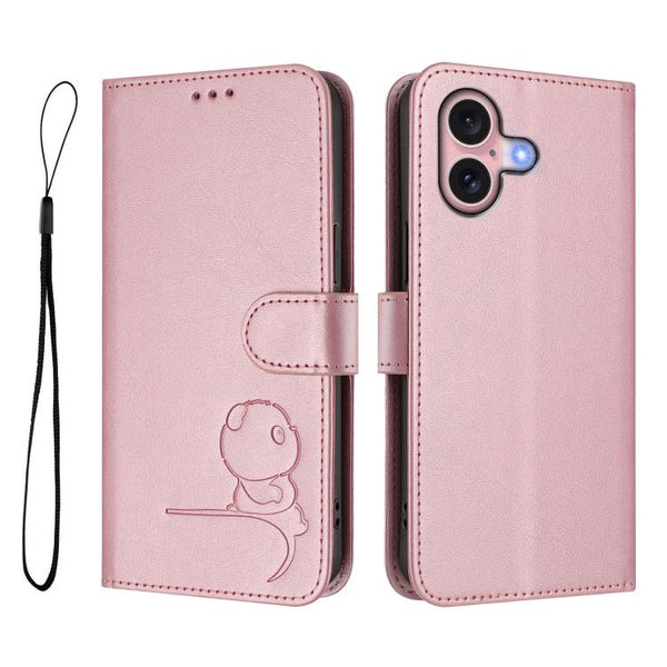 Litter Panda Embossing RFID Leather Phone Case with Lanyard