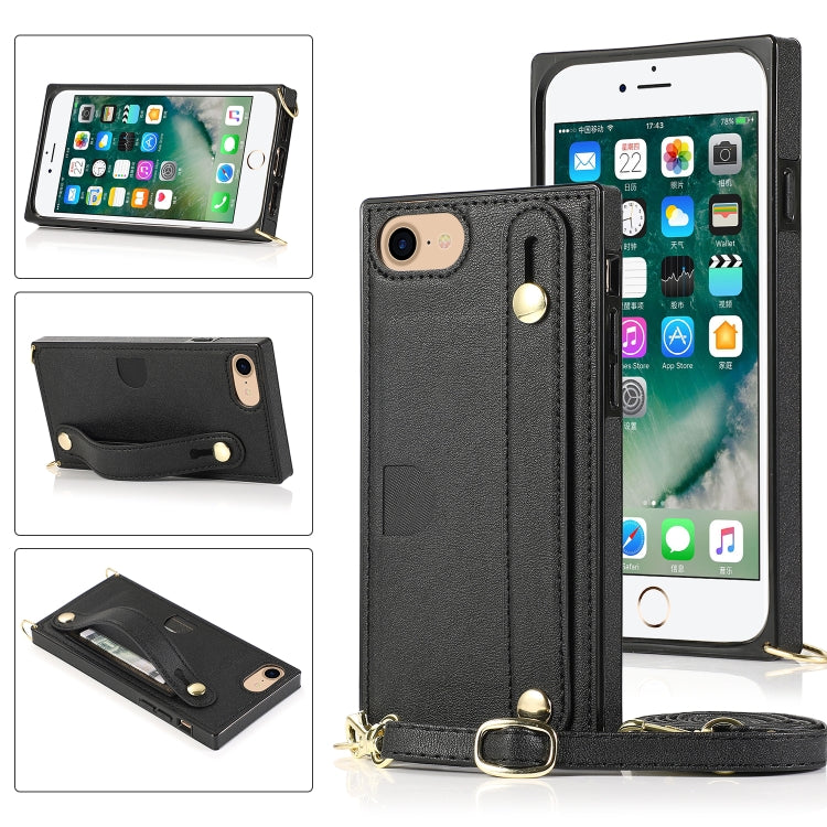 Wrist Strap PU+TPU Shockproof Protective Case with Crossbody Lanyard & Holder & Card Slot, For iPhone 6, For iPhone 7 / 8 / SE 2020, For iPhone 6 Plus, For iPhone 8 Plus / 7 Plus