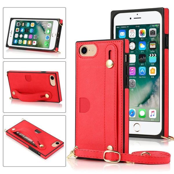 Wrist Strap PU+TPU Shockproof Protective Case with Crossbody Lanyard & Holder & Card Slot, For iPhone 6, For iPhone 7 / 8 / SE 2020, For iPhone 6 Plus, For iPhone 8 Plus / 7 Plus