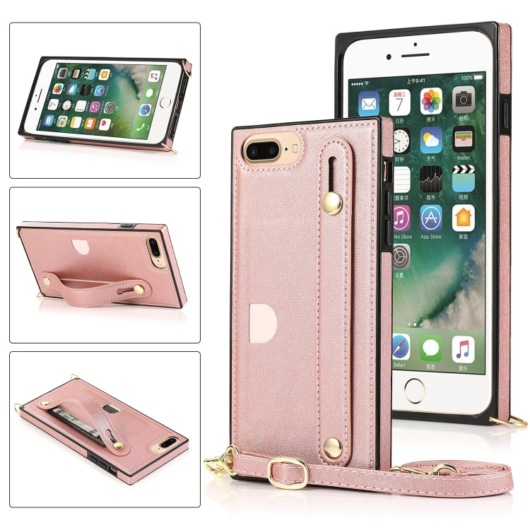 Wrist Strap PU+TPU Shockproof Protective Case with Crossbody Lanyard & Holder & Card Slot, For iPhone 6, For iPhone 7 / 8 / SE 2020, For iPhone 6 Plus, For iPhone 8 Plus / 7 Plus