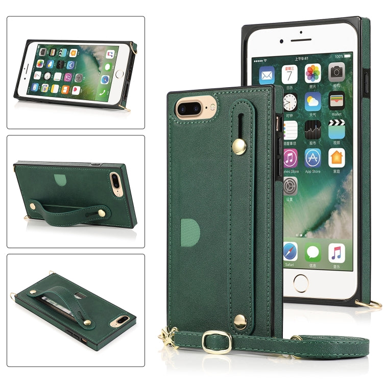 Wrist Strap PU+TPU Shockproof Protective Case with Crossbody Lanyard & Holder & Card Slot, For iPhone 6, For iPhone 7 / 8 / SE 2020, For iPhone 6 Plus, For iPhone 8 Plus / 7 Plus