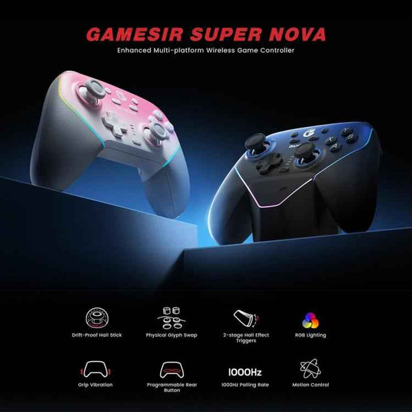GameSir Super Nova T4 Nova Pro Tri-Mode Wireless Game Controller for PC / Steam / Switch / iOS / Android, T4 Nova Pro Blue, T4 Nova Pro Pink