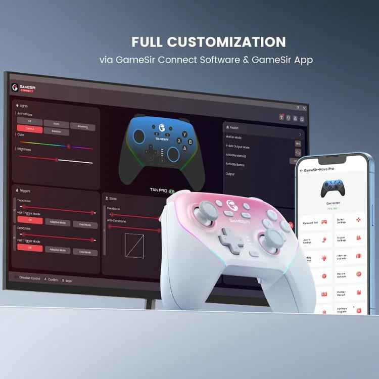 GameSir Super Nova T4 Nova Pro Tri-Mode Wireless Game Controller for PC / Steam / Switch / iOS / Android, T4 Nova Pro Blue, T4 Nova Pro Pink