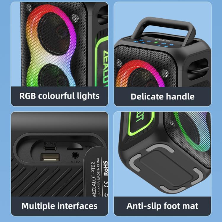 Zealot PT02 60W Portable Outdoor RGB Colorful Light Stereo Bluetooth Speaker, PT02