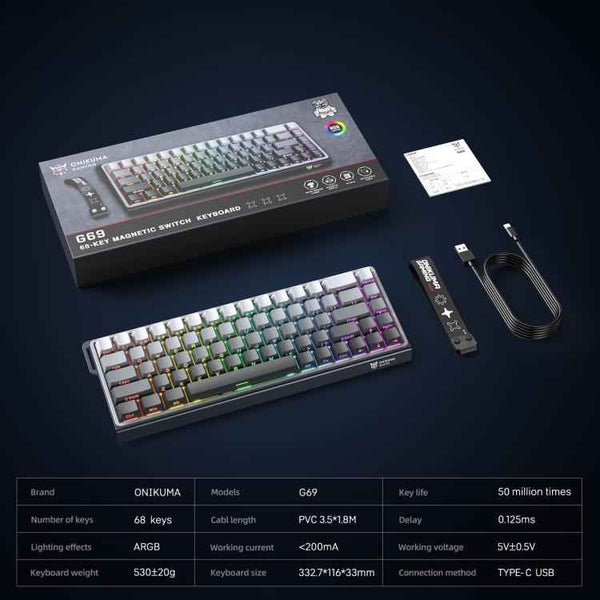 ONIKUMA G69 68 Keys RGB Lighting Wired Magnetic Axis Keyboard
