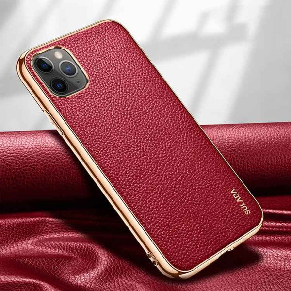 SULADA Litchi Texture Leather Electroplated Shckproof Protective Case, For iPhone 11 Pro, For iPhone 11, For iPhone 11 Pro Max