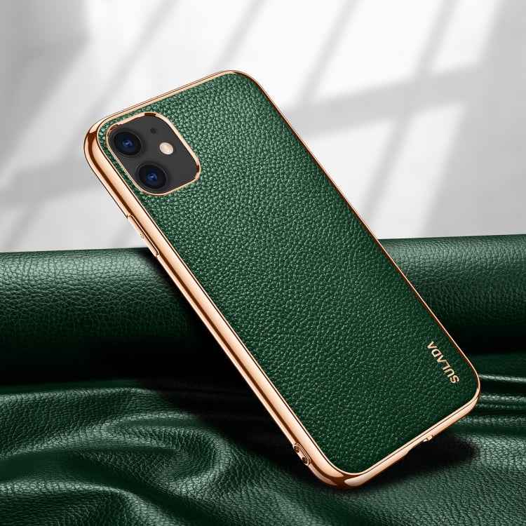 SULADA Litchi Texture Leather Electroplated Shckproof Protective Case, For iPhone 11 Pro, For iPhone 11, For iPhone 11 Pro Max