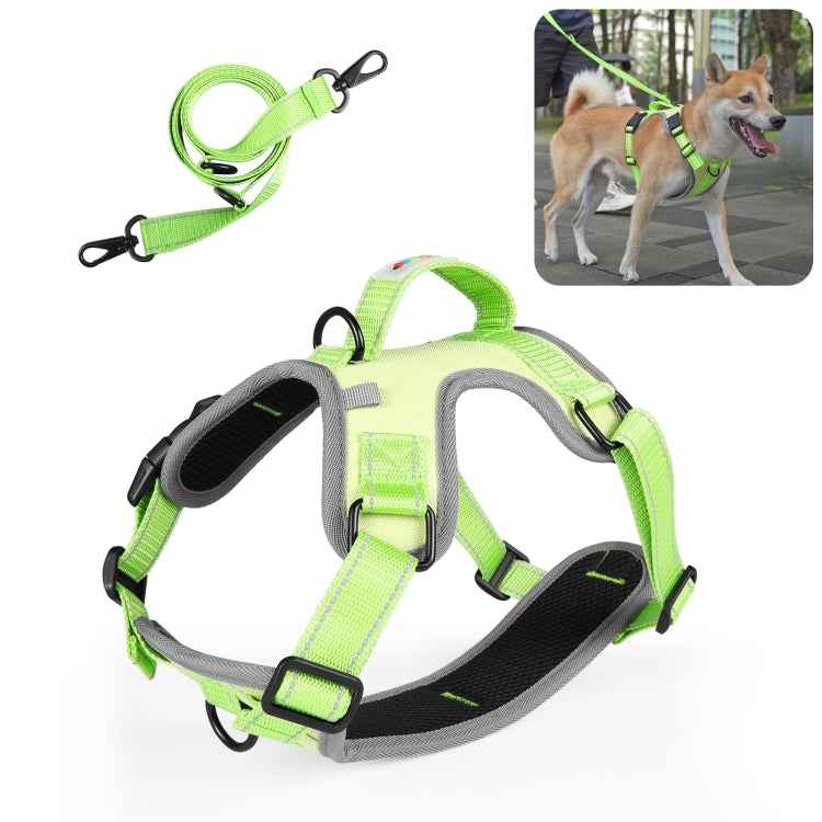 FunAdd Traction Rope Reflective Breathable Nylon Pet Vest Dog Harness, Size: M (Green)