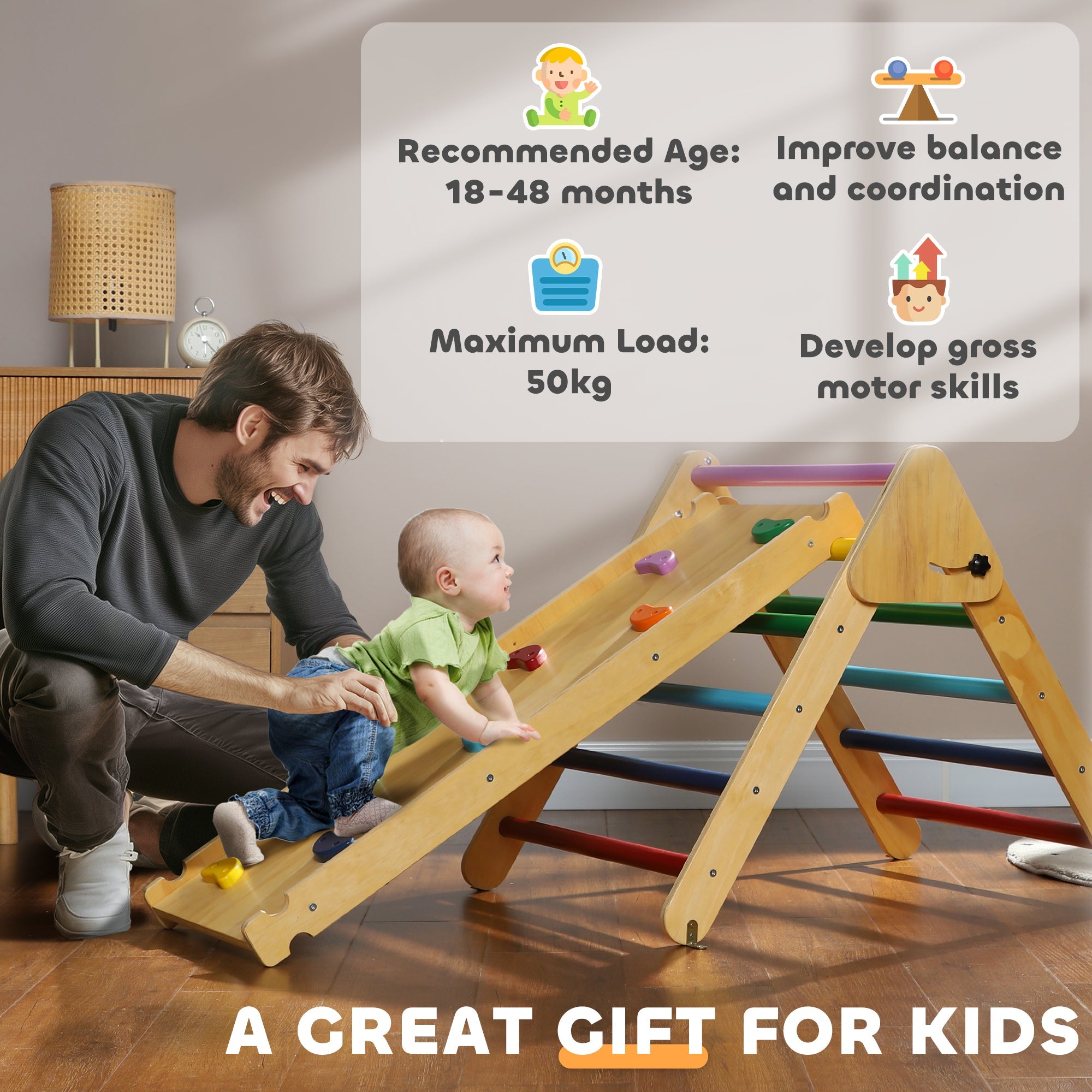 AIYAPLAY Toddler Climbing Frame, Wooden Indoor Pikler Triangle Set