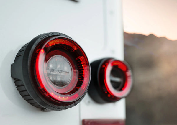 GLOHH GL-2 RED / CLEAR Set of 6 (3 lights each side) LED DRL Rear Lights Taillights Tail Lamps Land Rover Defender Halo Red / Clear 90-16 Dynamic Start-up display welcome light