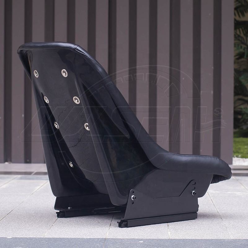 Pair of (x2) Universal Black Quilted Luxe Leather Classic Retro Speedster Bucket Seats with base mounted slide runners