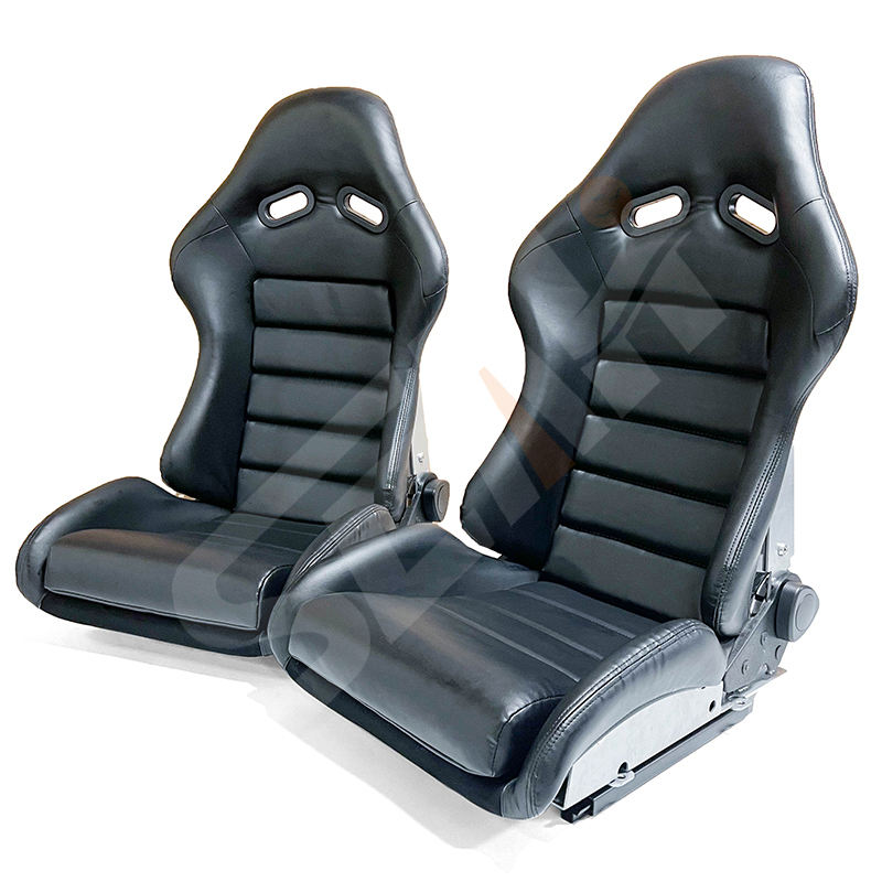 WZSEAHI Pair of x2 Universal Premium Car Bucket Seats - Black Synthetic Leather with Carbon Fiber Hard Back