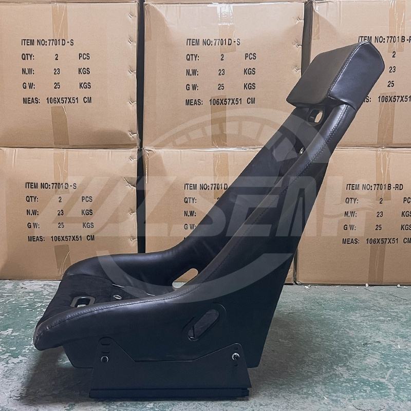 Pair of (x2) Universal Retro Classic Blade Runner Studded Speedster American Muscle Bucket Seats in Black Synth Cushioned Leather with Hard Back with base mounted slide runners