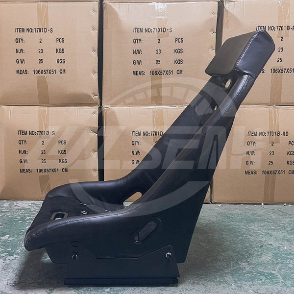 Pair of (x2) Universal Retro Classic Blade Runner Studded Speedster American Muscle Bucket Seats in Black Synth Cushioned Leather with Hard Back with base mounted slide runners