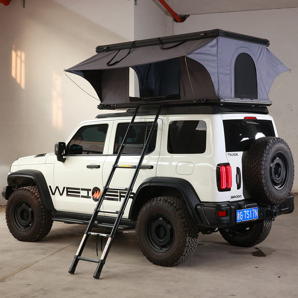 WEIER WERT-002 Aluminium Alloy Vehicle Car V2 2P Vertical Pop up Roof Tent Hard Shell - For Car / RV / Pickup / Van / Camper / 4x4 + Ladder + 7cm Mattress + Light + Shoe Bag