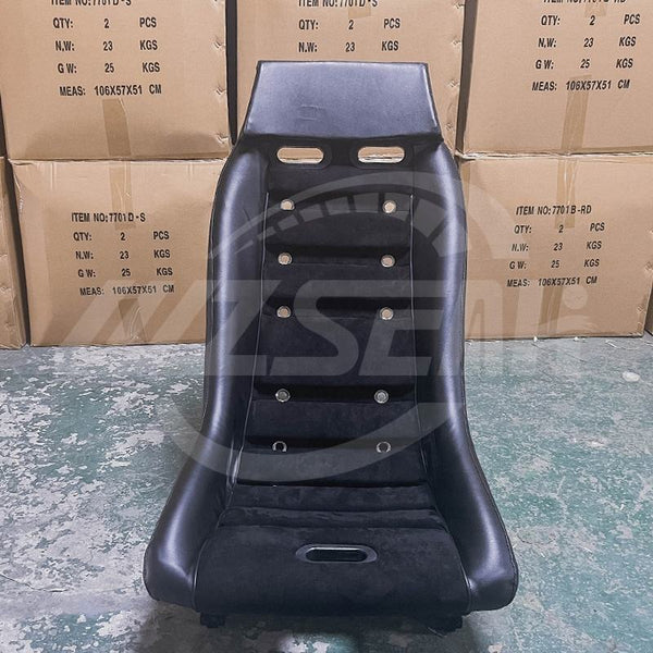 Pair of (x2) Universal Retro Classic Blade Runner Studded Speedster American Muscle Bucket Seats in Black Synth Cushioned Leather with Hard Back with base mounted slide runners