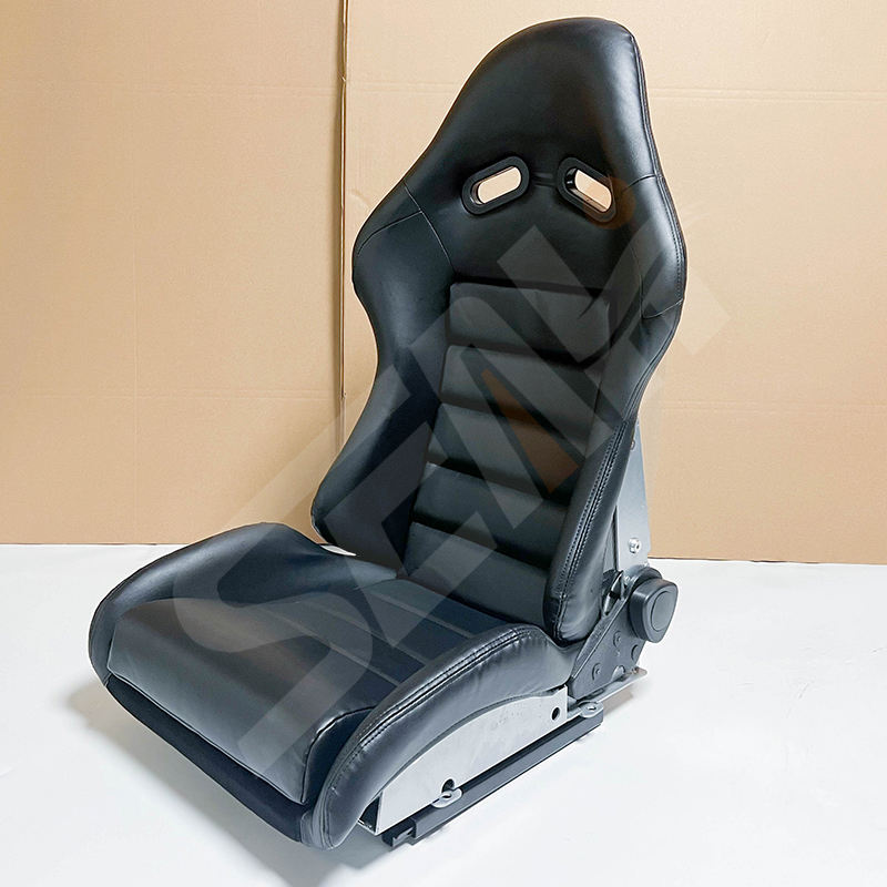 WZSEAHI Pair of x2 Universal Premium Car Bucket Seats - Black Synthetic Leather with Carbon Fiber Hard Back