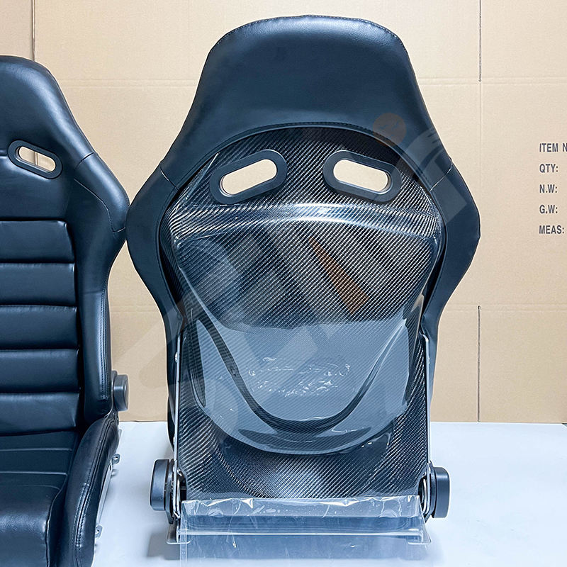 WZSEAHI Pair of x2 Universal Premium Car Bucket Seats - Black Synthetic Leather with Carbon Fiber Hard Back