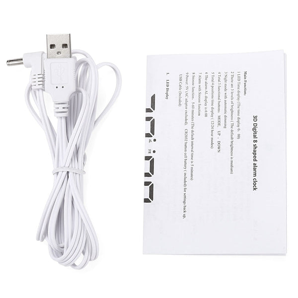 Multi-Function Large 3D LED Digital Wall Alarm Clock with Snooze Function, 12/24 Hours Display for Home, Kitchen, Office, DC 5V, CE Certificated